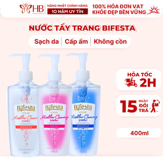 Nước tẩy trang Bifesta không cồn an toàn lành tính cho mọi loại da, tẩy trang cho da mụn da nhạy cảm 400ml mẫu mới