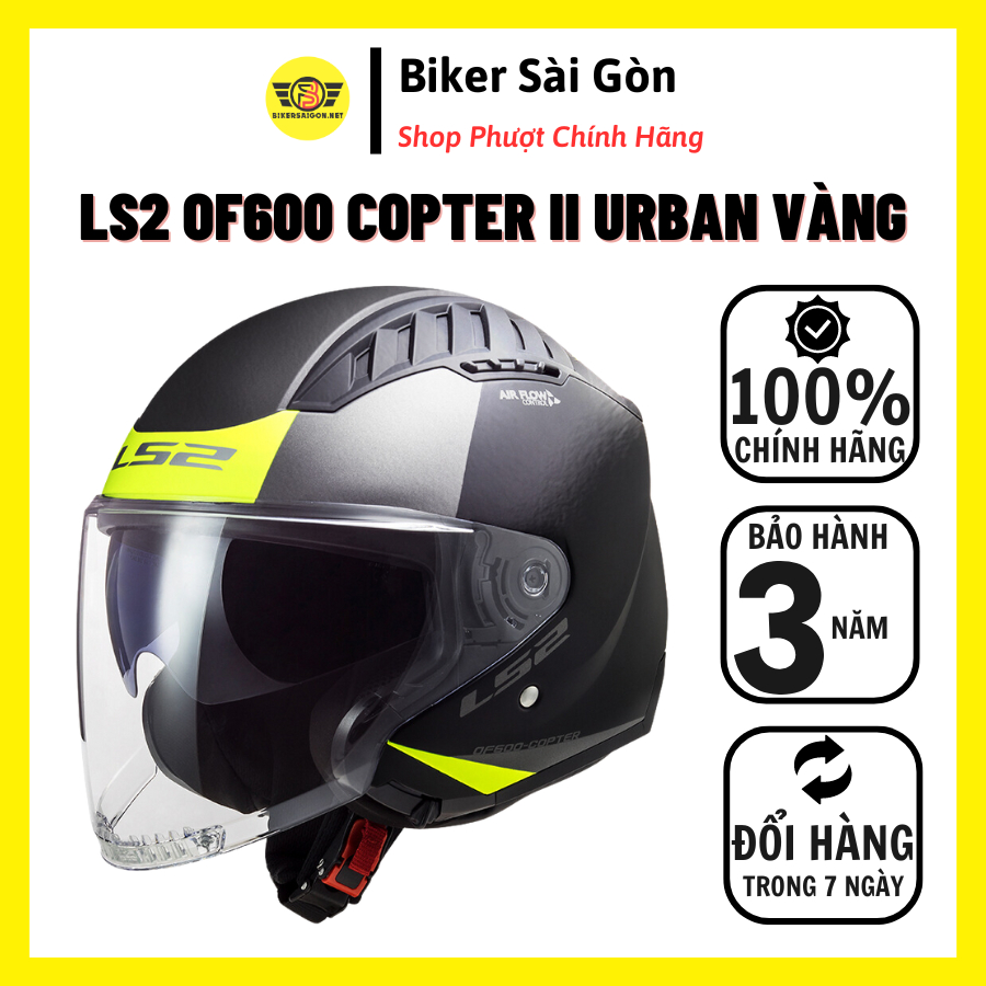 Mũ Bảo Hiểm 3/4 Đi Xe Máy LS2 OF600 Copter II Urbane Gloss Black H-V Yellow - Biker Sài Gòn