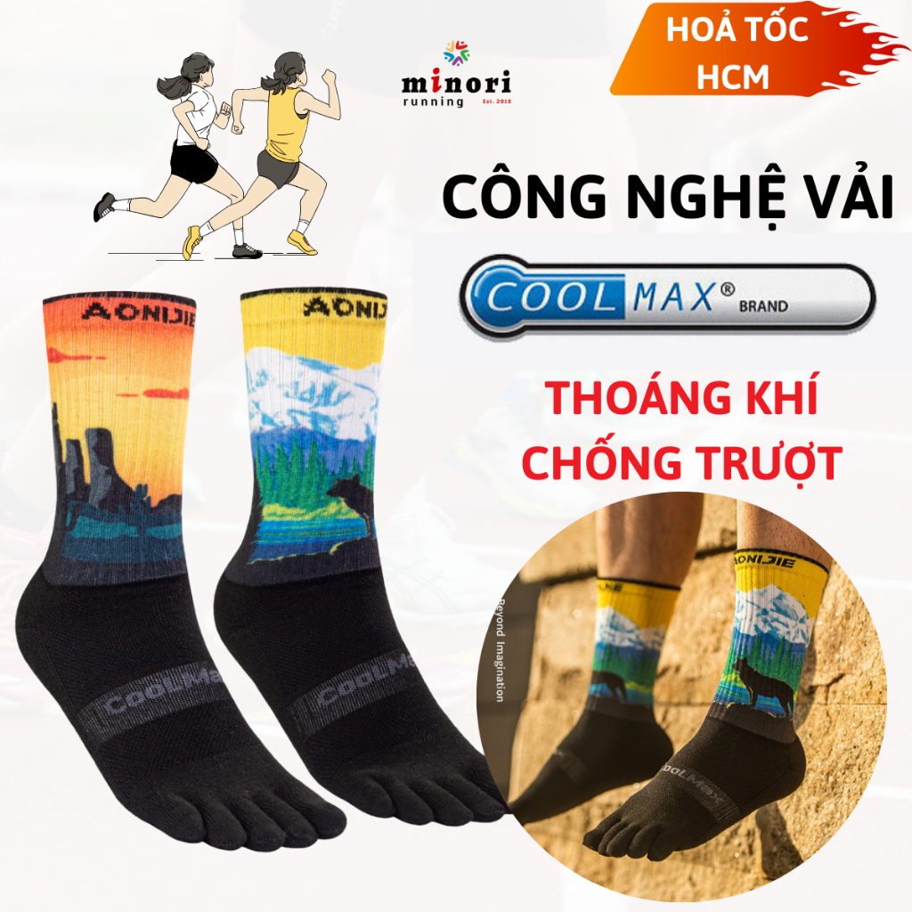 Vớ thể thao Xỏ Ngón Aonijie E4843 Cổ CaoCoolmax ThoángKhí Mềm Mại Nén Đàn Hồi  Minori Store