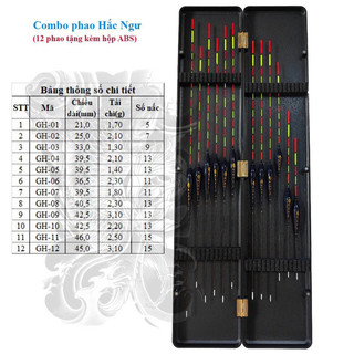 Combo phao câu đài nano Hắc Ngư có 12 quả phao tặng kèm hộp ABS 52cm