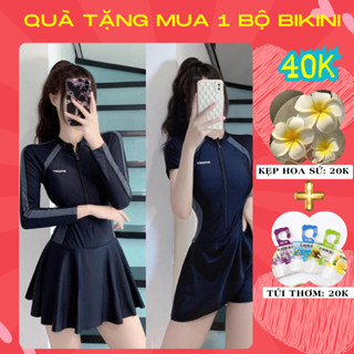 [XẢ KHO]Bikini đi biển liền thân cho nữ đồ bơi dài tay 1 mảnh kín đáo du lịch thời trang dáng váy phong cách thể thao D5