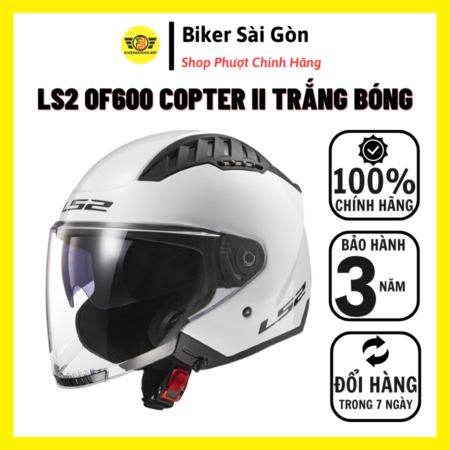 Mũ Bảo Hiểm 3/4 Đi Xe Máy LS2 OF600 Copter II Trắng Bóng - ECE22.06 - Biker Sài Gòn