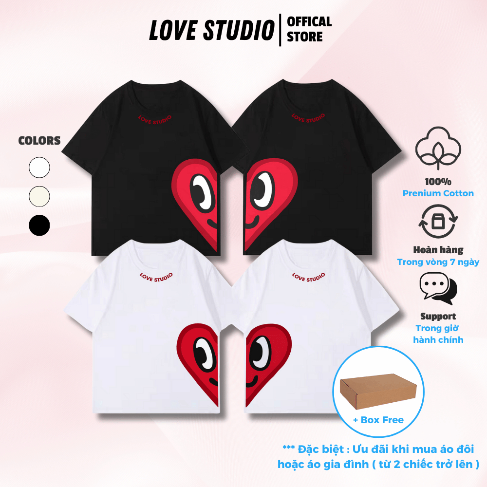 Áo thun đôi nam nữ Nửa Tim Đỏ Smile, áo cặp Local Brand LoveStudio mặc cùng người yêu chất liệu Prenium Cott [A054]