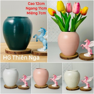 Bình, lọ gốm sứ cắm hoa, trang trí  mini để bàn men mát  Bát Tràng cao 11cm