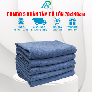 Combo 5 khăn tắm cỡ lớn, 70x140cm, an phat towel, 100% cotton cao cấp, mềm mịn, thấm hút tốt, không ra màu