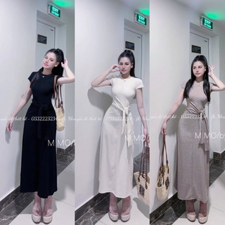 Đầm thun body tay hến đính tang phối vạt buộc dáng dài siêu đẹp tôn dáng trẻ trung