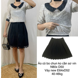 (2hand) set váy thanh lịch, set áo kiểu chân váy công sở thanh lịch