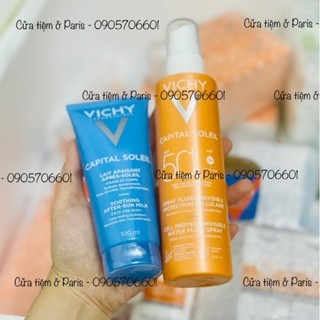 Chống nắng dạng xịt toàn thân vichy 200ml và kem dưỡng sau đi nắng / kem nhả nắng vichy 100ml