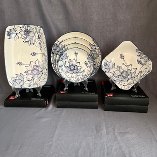 Dĩa gốm sứ dùng đựng thức ăn HỌA TIẾT HOA SEN (Có 7 size: ĐK 16cm/18cm/19cm/20.5cm/23.5cm/31cm)