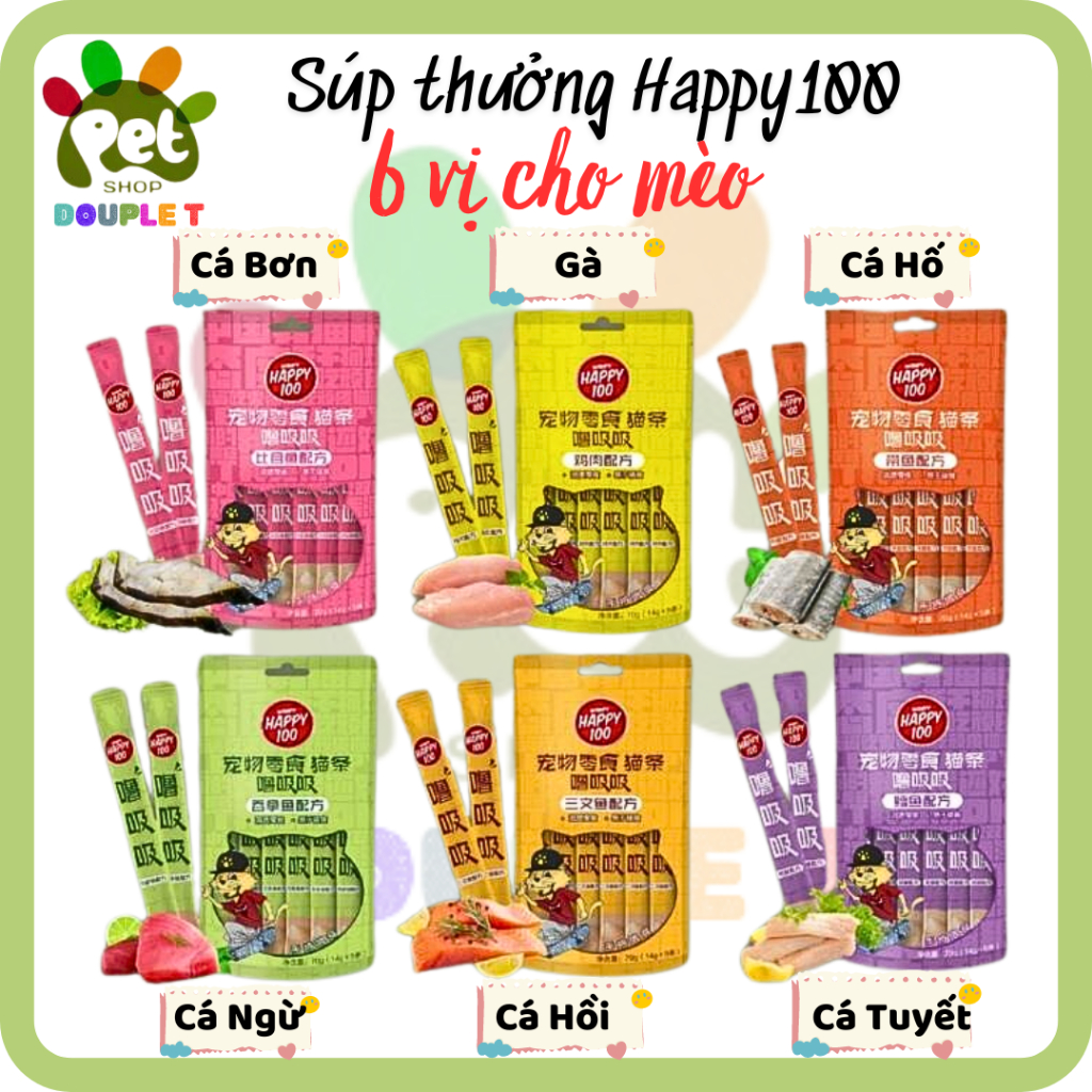 Combo 10 gói Soup Thưởng Wanpy Happy 100 (14g x 5 Thanh) - Súp Thưởng Cho Mèo
