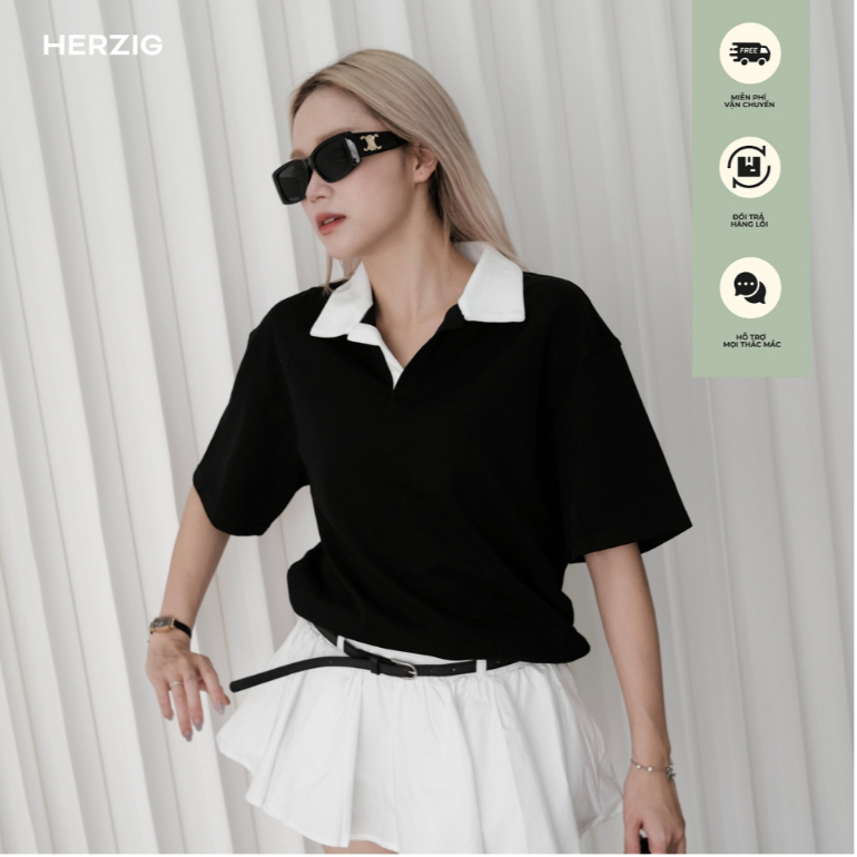 Áo polo form rộng oversize Herzigroom - A3780