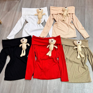 ÁO BẸT VAI GÂN CHẤT XINH TAY DÀI ĐÍNH GẤU BOONG STORE W1GAU