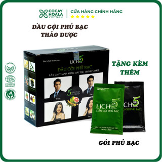 Dầu gội đen tóc phủ bạc Lich5 thảo dược Cỏ cây hoa lá, Nhuộm tóc đen Lich 5 Cocayhoala hộp 10 gói