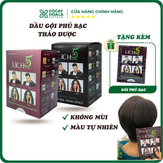Dầu gội phủ bạc màu Nâu Đen Lich5 Nhuộm tóc bạc màu nâu thảo dược không mùi ngứa rát da đầu Cỏ Cây Hoa Lá hộp 10 gói