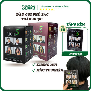 Dầu Gội Phủ Bạc Lich5, Nhuộm Tóc Thảo Dược Đen Tóc Cocayhoala làm đen tóc trong 5 phút - hộp 10 gói