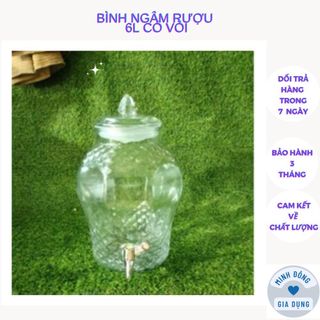 Bình Ngâm Rượu Thủy Tinh hoạ tuyết kim cương 6 Lít có vòi