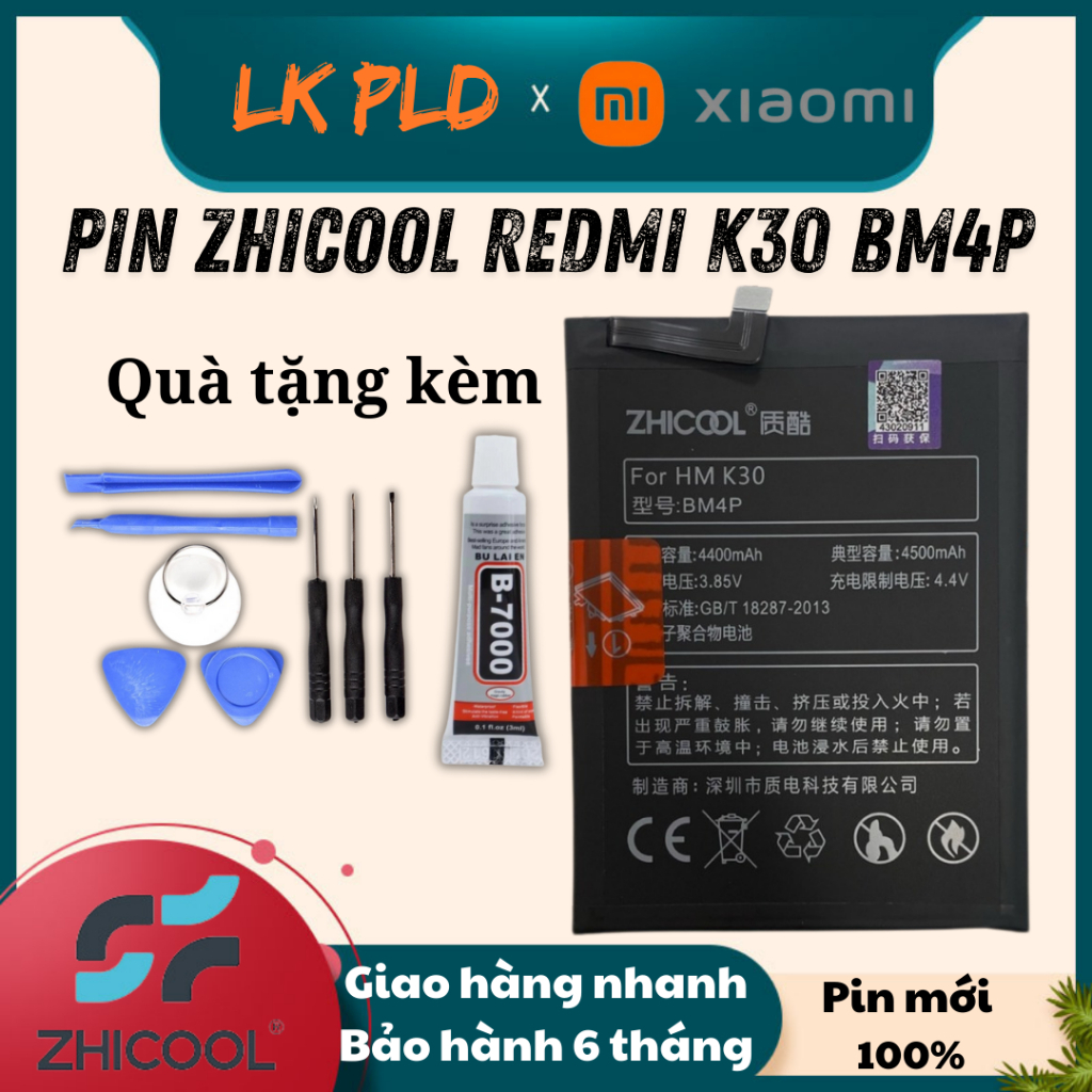 Pin Redmi K30/ Pin Redmi K30 5G BM4P hãng Zhicool, Tặng kèm bộ tua vít mở máy, Bảo hành 3 tháng