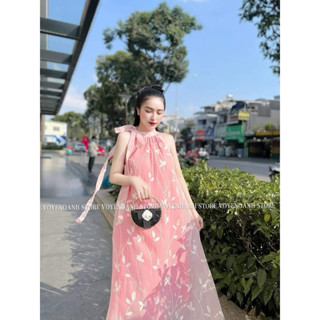    40 - 110kg   Váy maxi yếm 2 lớp dây buộc siêu xinh đầm bigsize đi chơi đi biển 