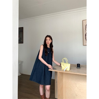  Váy bò giấy suông A phong cach Hàn Quốc, đầm denim bigsize dáng basic trẻ trung