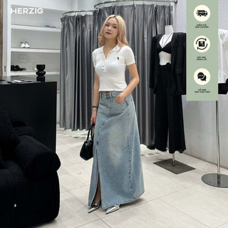 Chân váy jeans bò mài dáng dài suông Herzigroom - Q1698