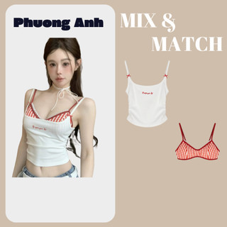 Set áo 2s kèm yếm kẻ bên trong có đệm sexy hàng quảng châu L1