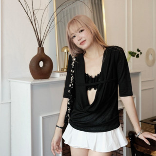  Set áo cổ đổ kèm bra Herzigroom Tangled Top - A3785 