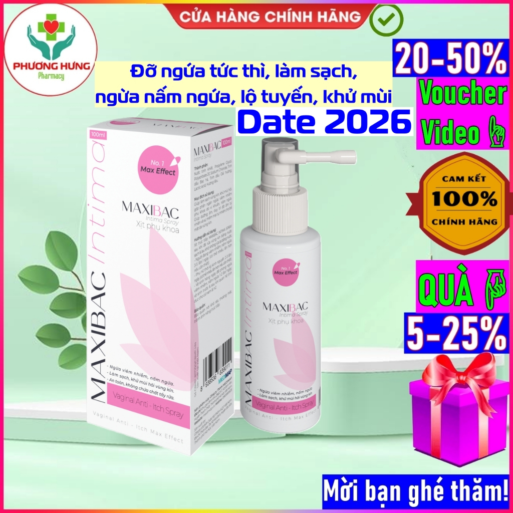 Dung dịch vệ sinh phụ nữ, xịt phụ khoa Maxibac đỡ ngứa tức thì, làm sạch, ngừa nấm ngứa, lộ tuyến, khử mùi- Lọ 100ml