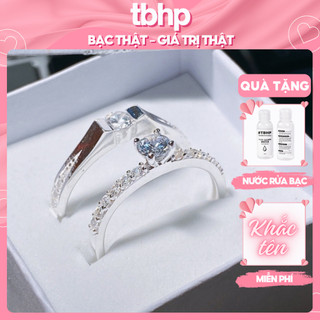 Nhẫn đôi bạc 925 khắc tên TBHP bạc thật cho cặp đôi - Mã TSJC07