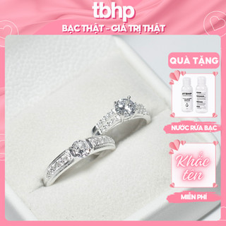 Nhẫn đôi bạc 925 khắc tên TBHP bạc thật cho cặp đôi - Mã TSJC16