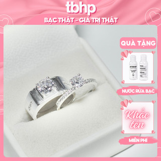Nhẫn đôi bạc 925 khắc tên TBHP bạc thật cho cặp đôi - Mã TSJC34