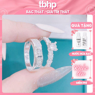 Nhẫn đôi bạc 925 khắc tên TBHP bạc thật cho cặp đôi - Mã TSJC36