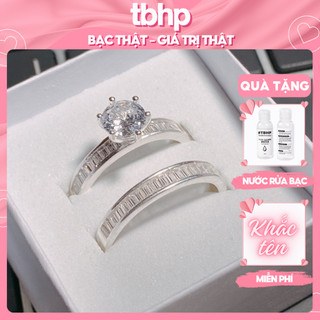 Nhẫn đôi bạc 925 khắc tên TBHP bạc thật cho cặp đôi - Mã TSJC26