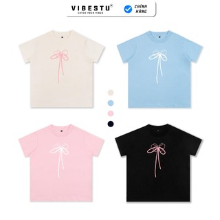 Áo Thun Baby Tee Nơ VIBESTU, Áo Thun Nữ Local Brand 250Gsm 100% Cotton