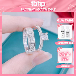 Nhẫn đôi bạc 925 khắc tên TBHP bạc thật cho cặp đôi - Mã TSJC39