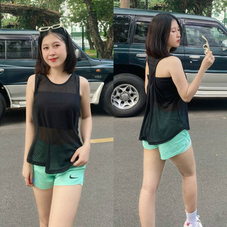 ÁO TANKTOP TẬP GYM, YOGA NỮ - ÁO TANKTOP VẢI LƯỚI LƯNG GẤP SIÊU XINH