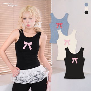 Áo ba lỗ nữ thêu nơ caro moná - gami top
