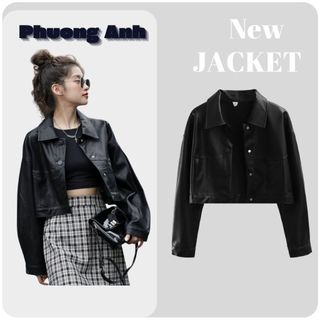 Áo khoác da croptop basic nữ phong cách cá tính trẻ loại 1 dày