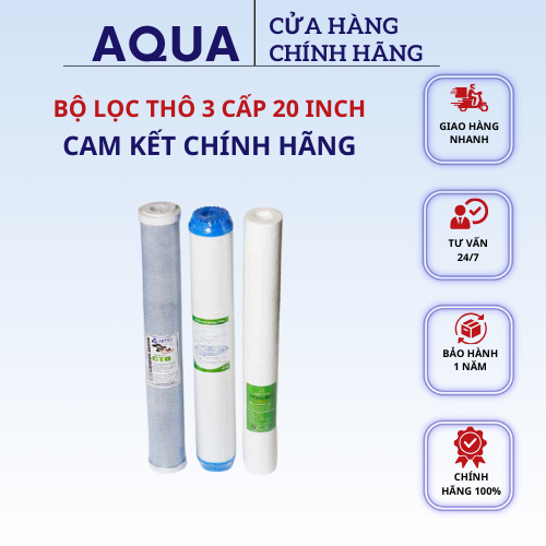 Lõi Lọc Đầu Nguồn 20 inch 1 2 3, bộ lõi lọc nước công nghiệp 20inch, bộ lõi lọc thô