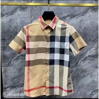 áo sơ mi nam  sơ mi bbr ngắn tay  phối caro vàng sọc nâu vải cotton mẫu mới hot trend