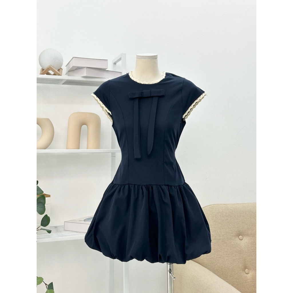 Váy Nữ Dáng Bí Cổ Tròn Phối Nơ Ngực, Đầm Nữ Chân Váy Dáng bí xoè ngắn Phối Ren Phong Cách Hàn Quốc HB802 | BigBuy360 - bigbuy360.vn