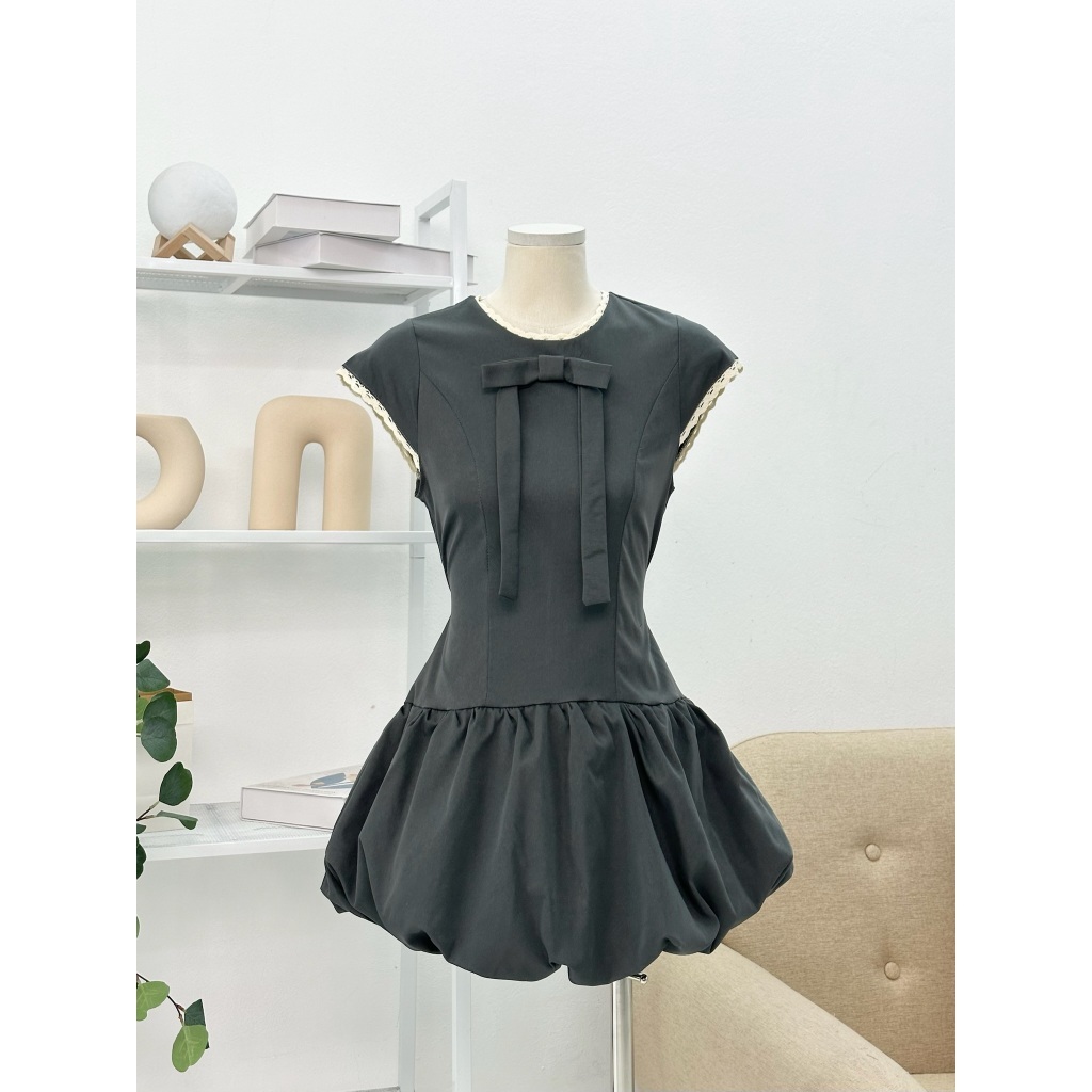 Váy Nữ Dáng Bí Cổ Tròn Phối Nơ Ngực, Đầm Nữ Chân Váy Dáng bí xoè ngắn Phối Ren Phong Cách Hàn Quốc HB802 | BigBuy360 - bigbuy360.vn