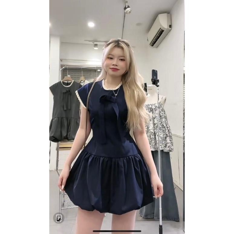 Váy Nữ Dáng Bí Cổ Tròn Phối Nơ Ngực, Đầm Nữ Chân Váy Dáng bí xoè ngắn Phối Ren Phong Cách Hàn Quốc HB802 | BigBuy360 - bigbuy360.vn