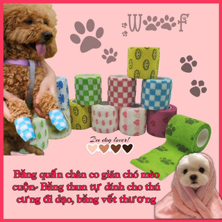 Băng quấn chân co giãn chó mèo cuộn- Băng thun tự dính cho thú cưng đi dạo, băng vết thương