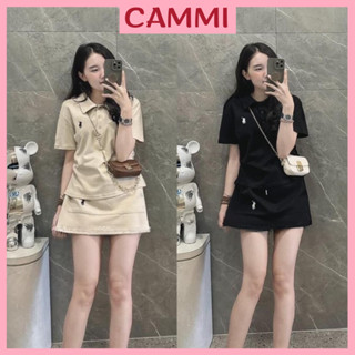 Set Bộ Đồ Nữ Áo Polo Thêu Ngựa Cài Cúc Ngắn Tay Chất Nỉ Mì Mix Chân Váy Chữ A HB261