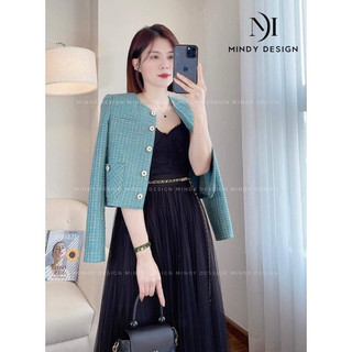 Áo khoác dạ tweed khuy đồng dáng ngắn