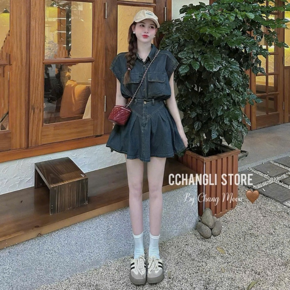 Sét đầm váy nữ áo cổ sơ mi , tay dơi mix chân váy xòe ngắn xinh xắn dành cho các nàng diện đi chơi siêu yêu, năng động. | BigBuy360 - bigbuy360.vn