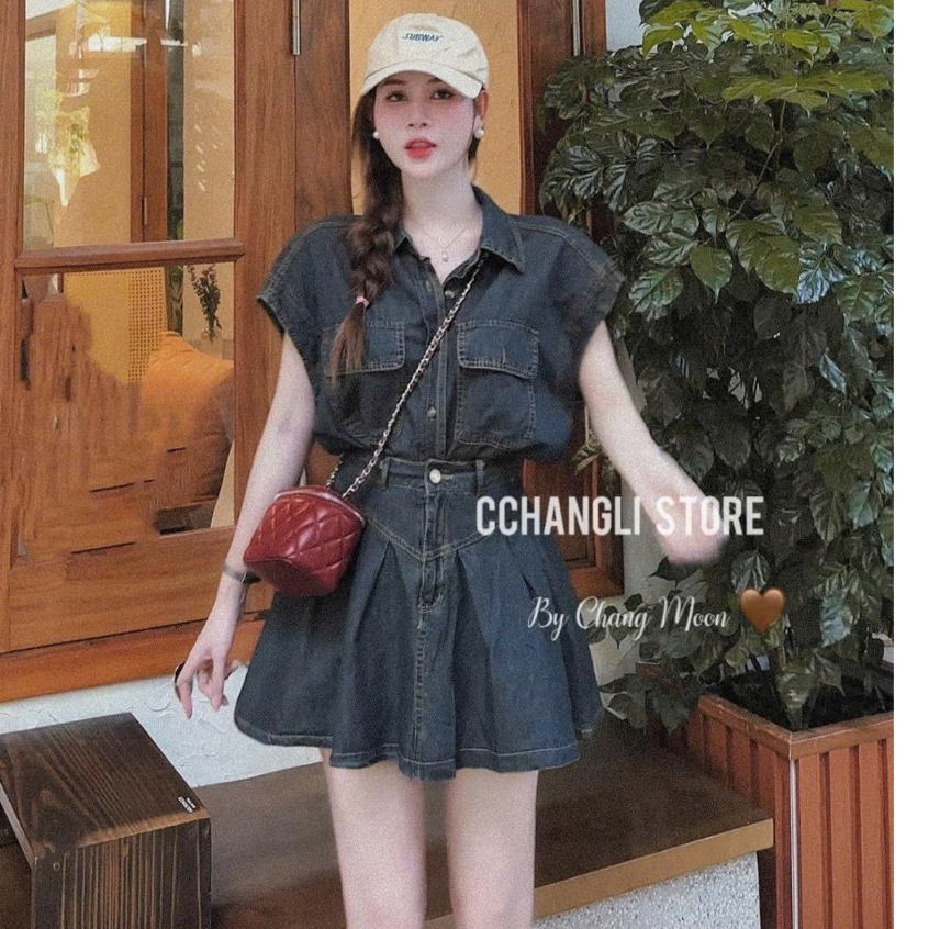 Sét đầm váy nữ áo cổ sơ mi , tay dơi mix chân váy xòe ngắn xinh xắn dành cho các nàng diện đi chơi siêu yêu, năng động. | BigBuy360 - bigbuy360.vn