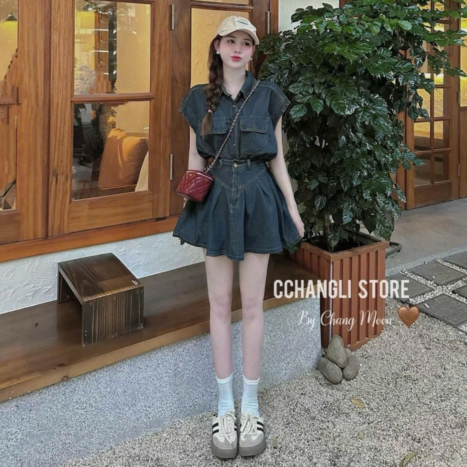 Sét đầm váy nữ áo cổ sơ mi , tay dơi mix chân váy xòe ngắn xinh xắn dành cho các nàng diện đi chơi siêu yêu, năng động. | BigBuy360 - bigbuy360.vn