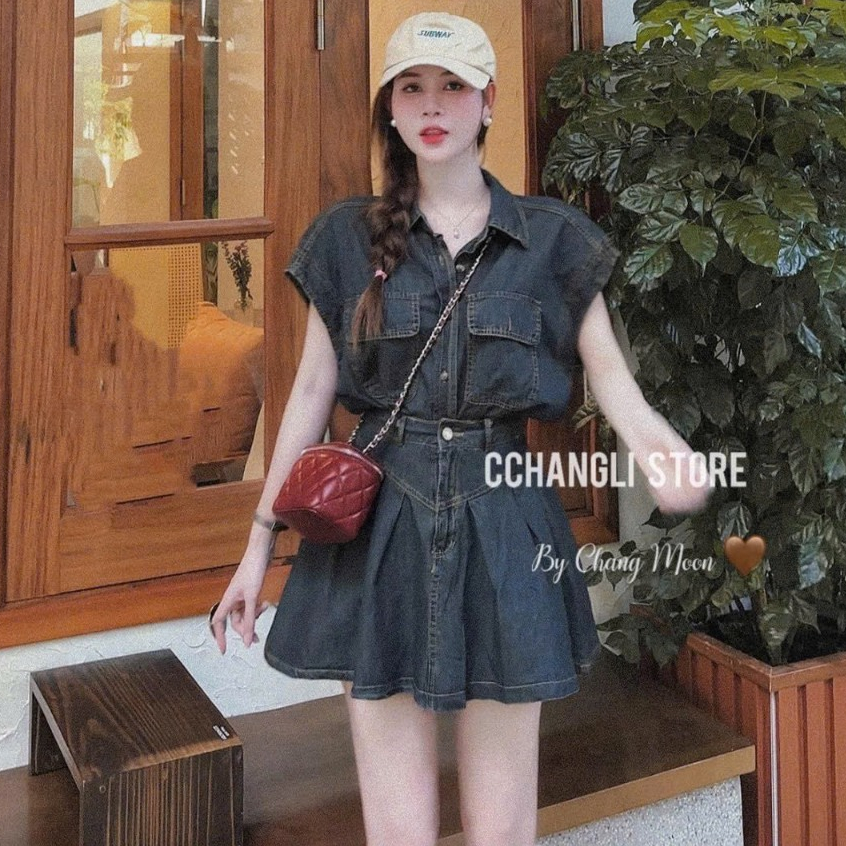 Sét đầm váy nữ áo cổ sơ mi , tay dơi mix chân váy xòe ngắn xinh xắn dành cho các nàng diện đi chơi siêu yêu, năng động. | BigBuy360 - bigbuy360.vn