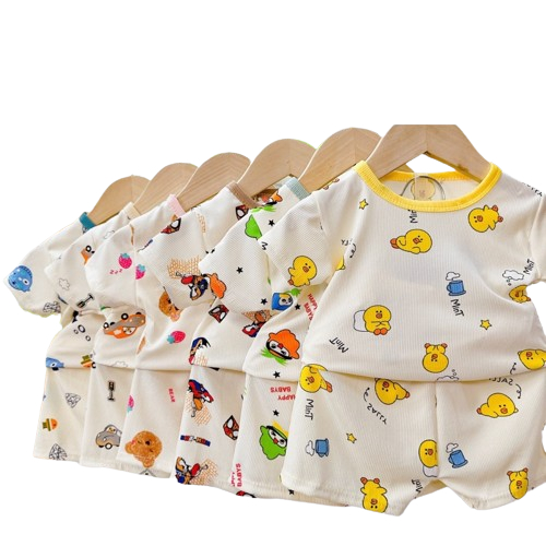 Bộ quần áo cộc tay chất vải thun tăm họa tiết cho bé từ 4-16kg xưởng may John baby (giao họa tiết ng